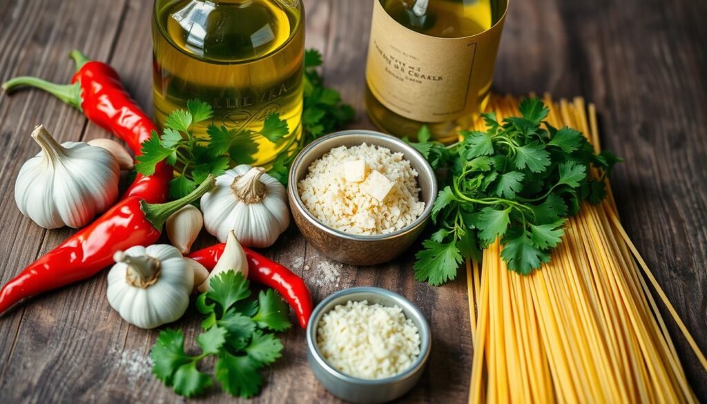 składniki na makaron aglio e olio