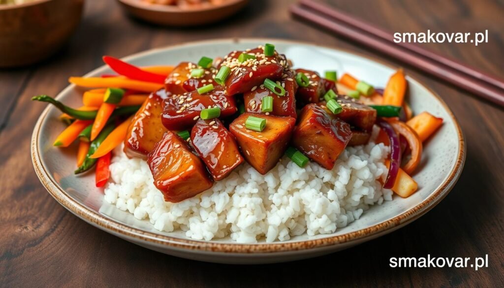 wieprzowina w sosie teriyaki z ryżem