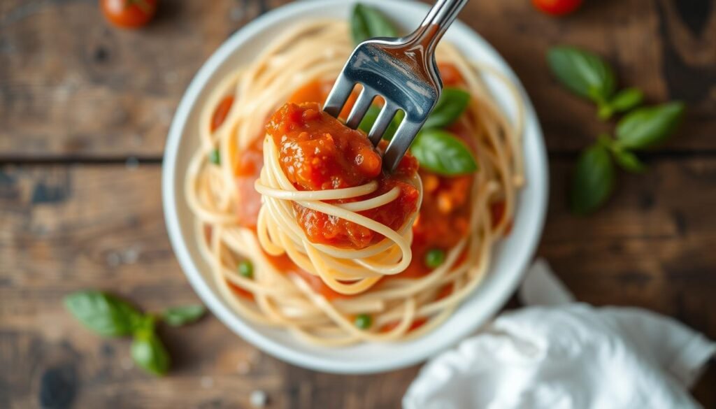 łączenie spaghetti z sosem