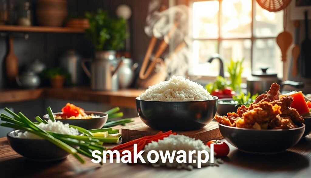 przygotowanie ryżu i dodatków