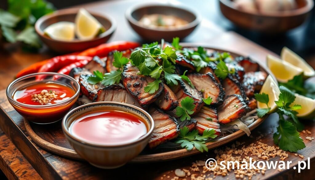 Nam Tok Moo (Grillowana wieprzowina w sosie limonkowym)