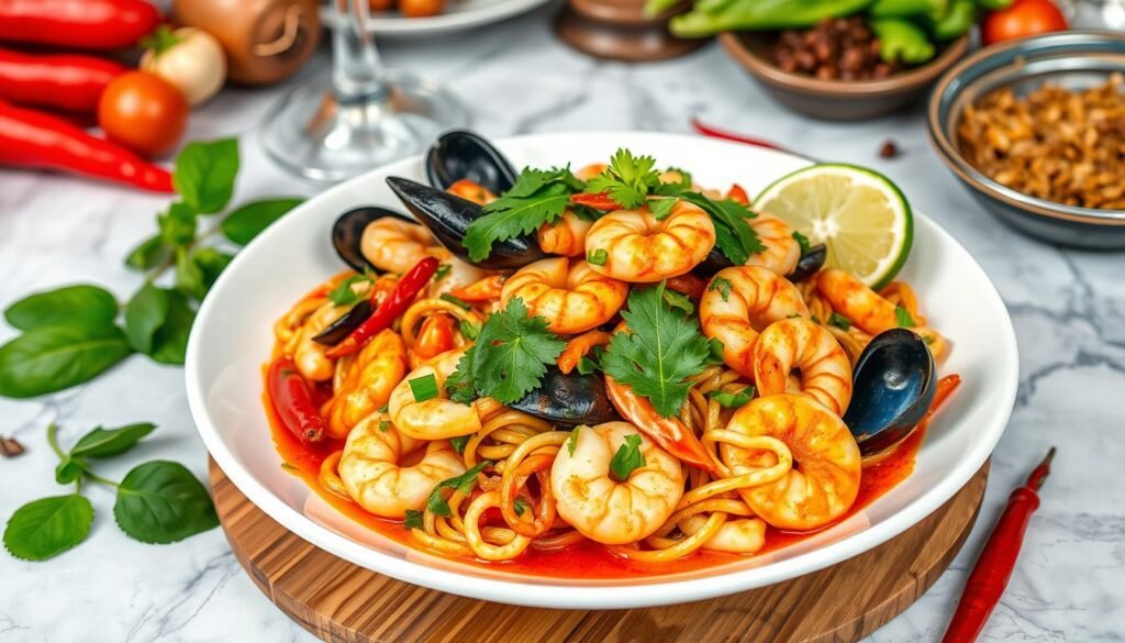 Pad Cha Talay (Owoce morza smażone w ziołach)