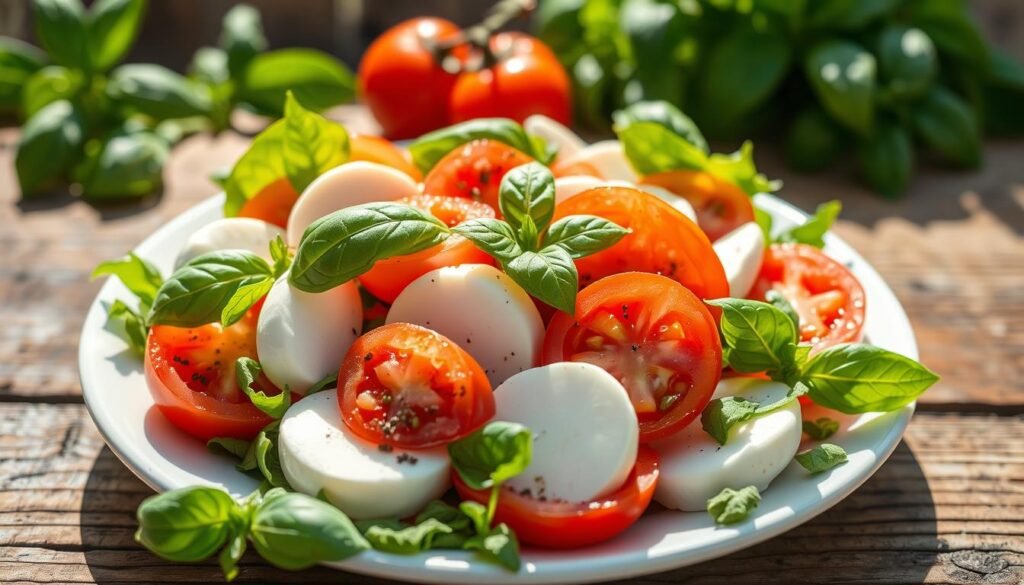 lokalne składniki w sałatce caprese z pomidorami