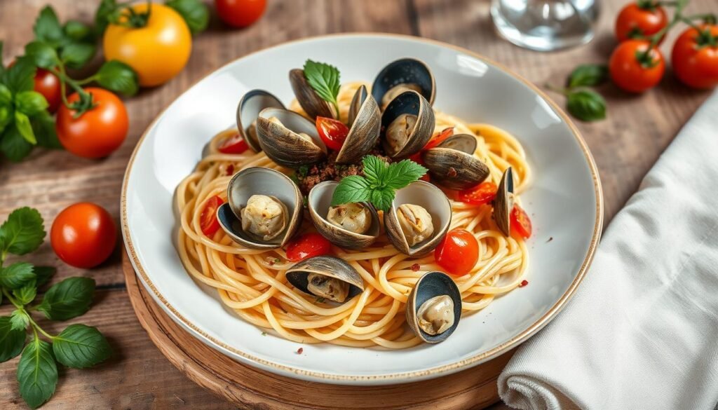 wariacje spaghetti z małżami